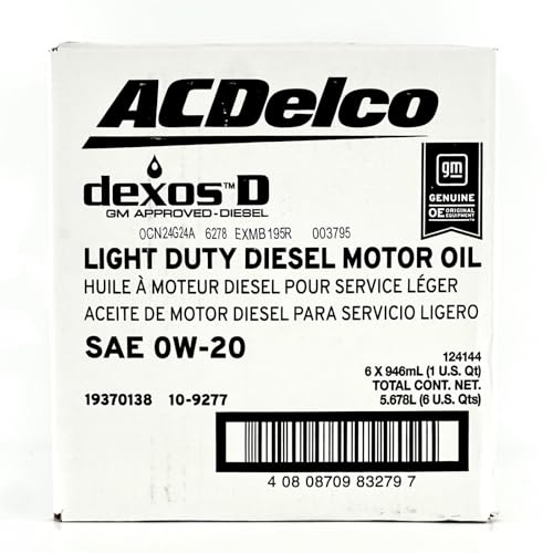 ACDelco GM Original Equipment 10-9277 (19370138) dexosD™ 0W-20 Diesel Motor Oil - 1 qt (Pack of 6) - size: 6 quart (Pack of 6)