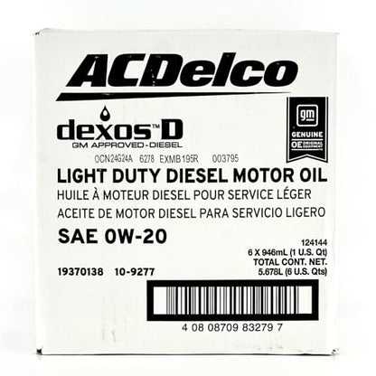 ACDelco GM Original Equipment 10-9277 (19370138) dexosD™ 0W-20 Diesel Motor Oil - 1 qt (Pack of 6) - size: 6 quart (Pack of 6)