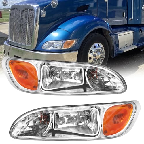 Headlight Assembly Pair Fits for 2005-2016 Peterbilt 387 330 335 386 - color: Pair of Headlight