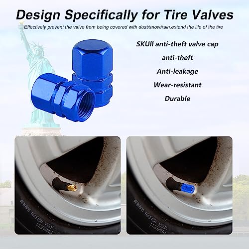 alpmosn Aluminum Tire Stem Valve Caps Wheel Valve Covers Car Dustproof Tire Cap Cover Accessories, Universal for SUV, Car, Bike and Motorcycle, Hexagon Shape (4PCS Blue) - color: Blue