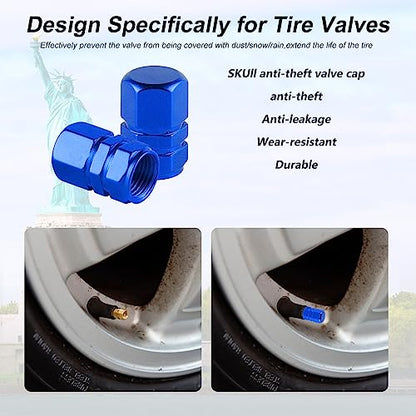 alpmosn Aluminum Tire Stem Valve Caps Wheel Valve Covers Car Dustproof Tire Cap Cover Accessories, Universal for SUV, Car, Bike and Motorcycle, Hexagon Shape (4PCS Blue) - color: Blue