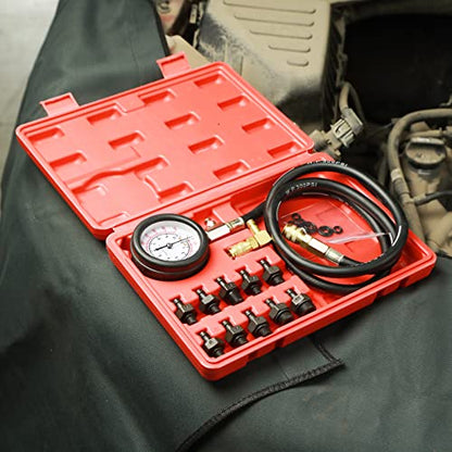 Oil Pressure Tester Tool, Oil Pressure Gauge kit, 0-140 PSI PressureTestDiagnostic Tools, Engine Oil Pressure Tester Tool kit, for car Truck - color: red-1