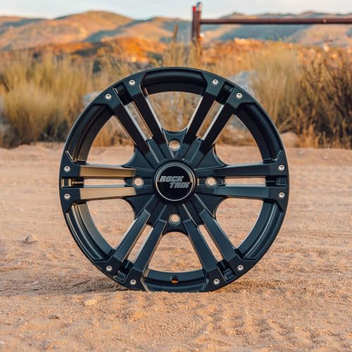 RockTrix RT101 14x7 ATV UTV Wheel 4x110 5+2 Offset, Matte Black, 4pc Set - size: 14x7 (5+2)