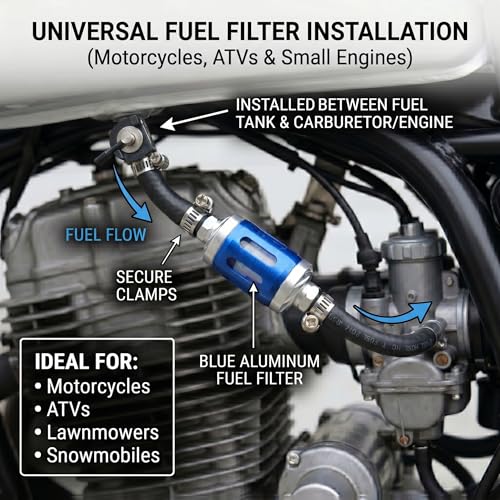 8mm 1/4" Inline Fuel Filter with Metal Shutoff Valve Hose Clamps