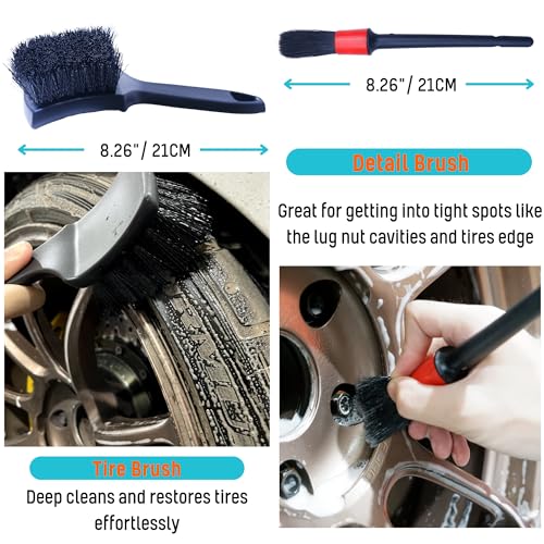 oesee PRO Choice 4 Pack Long Handle Wheel Brush Kit for Cleaning Wheel and Tire- 2X Soft Wheel Cleaning Brush, Detailing Brush and Stiff Tire Brush - color: Blue/Black, size: 4-Pack
