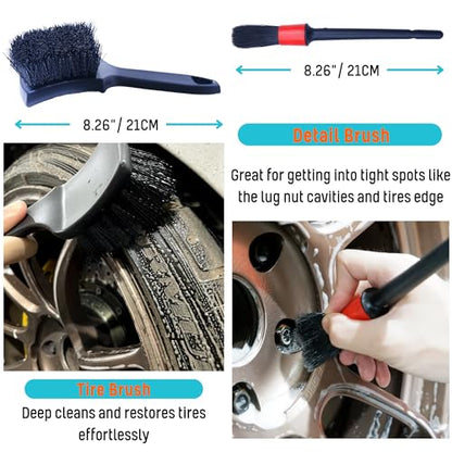 oesee PRO Choice 4 Pack Long Handle Wheel Brush Kit for Cleaning Wheel and Tire- 2X Soft Wheel Cleaning Brush, Detailing Brush and Stiff Tire Brush - color: Blue/Black, size: 4-Pack