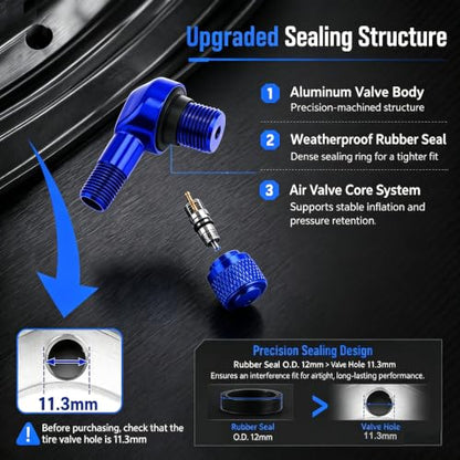 90° Tire Valve Stems 11.3mm Aluminum Forged for Scooter E-Bike ATV - color: Blue