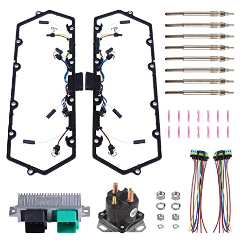 Valve Cover Gaskets + Harness Glow Plugs + BK Relay with Inner Injector + Controller Compatible with 7.3L Ford Diesel Powerstroke 98-03 - color: For 98-03 7.3L Ford, size: Harnesses+Gaskets+Glow Plug+Relay+Controller