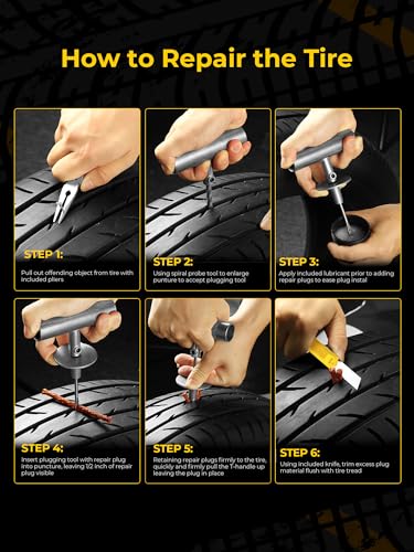 AUTOWN Flat Tire Repair Kit 15pcs, Heavy Duty Tire Plug Kit to Fix Puncture