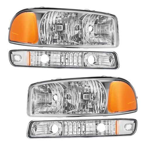 Torchbeam Headlights Assembly for 1999-2006 GMC Sierra 1500 4.8L/5.3L/4.3L - color: Chrome-Amber/for 1999-2006 GMC Sierra 1500