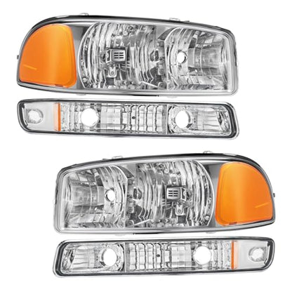 Torchbeam Headlights Assembly for 1999-2006 GMC Sierra 1500 4.8L/5.3L/4.3L - color: Chrome-Amber/for 1999-2006 GMC Sierra 1500