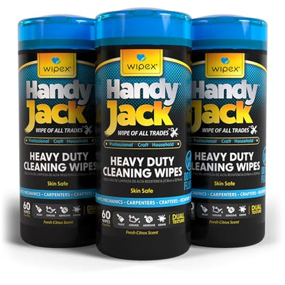 Wipex Handy Jack Heavy Duty Wipes, Dual Texture Cleaning Cloth – Used for Hands, Equipment, Tools, Garden, Automotive, Easily Removes Paint, Oil, Grease, & Dirt, 60 Count (Pack of 3) - size: 60 Count (Pack of 3), style: Canister