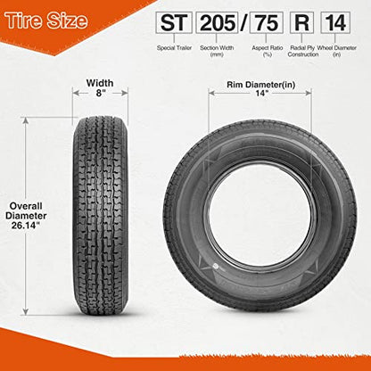 HALBERD Trailer Tires ST205/75R14, 8PR Load Range D, Radial Tires, Set of 4 - size: 205/75R14 8PR