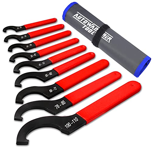 AutoWandererTool 9Pcs Coilover Spanner Wrench Set,Carbon Steel,Blue RollBag
