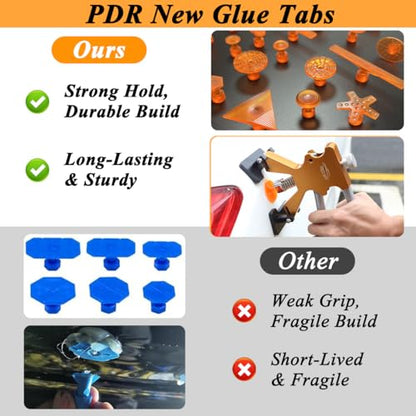 Paintless Dent Repair Kit with Enhanced Glue Tabs,Car Dent Removal Tool Set for Hail Damage, Door Dings, Body Dents – Includes PDR Hammer,100W Hot Glue Gun, Suction Cup & Repair Accessories - color: Yellow