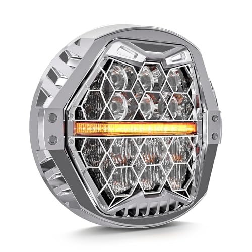 Silver 1000% Bright 120W 7'' Motorcycles LED Headlight with Amber Turn Signal Compatible with Road King Road Glide Street Glide Electra Glide Ultra Limited Trike Heritage Softail Fat Boy Yamaha - color: Chrome, size: 7 inch