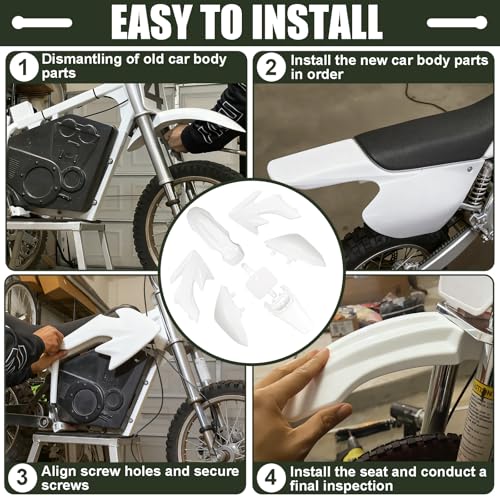 Podoy CRF50 Body Fender Kit Plastic Fairing 7PCS with Bolts (White) - style: White