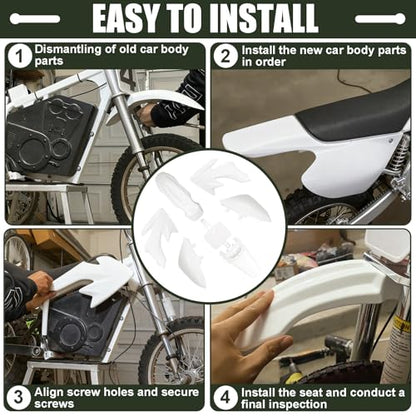 Podoy CRF50 Body Fender Kit Plastic Fairing 7PCS with Bolts (White) - style: White