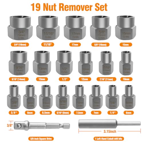 Eapele Bolt Extractor Set, Stripped Nut Remover Twist Sockets, Fit 3/8" Square Drive with Solid Storage Case (21pcs, Silver) - size: 21pcs