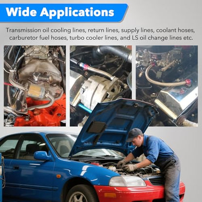 CarBole Stainless Steel Braided Fuel Line, 5/16" I.D. Diesel Hose Swap EFI PTFE with Fittings for Automotive Fuels Lubricants Coolants (3 FT) - size: 5/16" ID, 3FT
