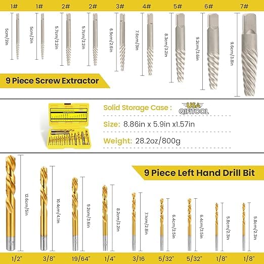 18PCS Screw Extractor Set, 37# Cr-Mo & 6542 HSS Steel Cobalt Left-Hand Drill Bit, Easy Out Broken Bolt Remover Reverse, Ez Out Stripped, Rounded-Off, Damaged Bolts, Screws&Studs Removal Tool(Yellow) - color: 18pcs yellow LF