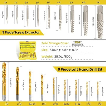 18PCS Screw Extractor Set, 37# Cr-Mo & 6542 HSS Steel Cobalt Left-Hand Drill Bit, Easy Out Broken Bolt Remover Reverse, Ez Out Stripped, Rounded-Off, Damaged Bolts, Screws&Studs Removal Tool(Yellow) - color: 18pcs yellow LF