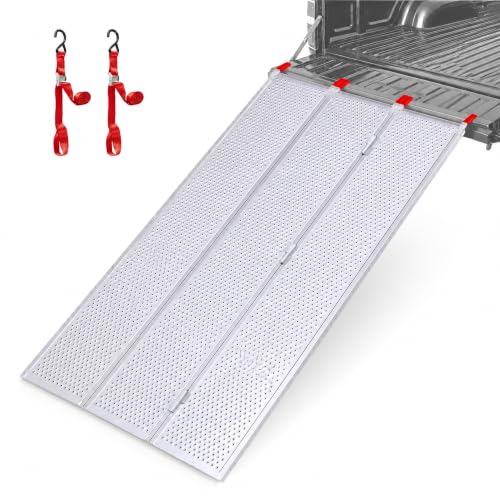 Black Widow Extra Wide Punch Plate Aluminum Folding ATV Ramp, 1,500 Pound Capacity, 7' 10", Silver - Heavy Duty Truck Loading Ramp Accessories - size: 94" x 54" x 1.88"