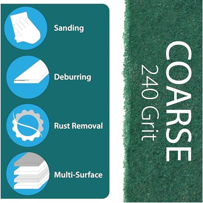 6" X 9" Non-Woven Grey Scuff Pads 240 Grit - 10 Pack (Green) - color: Green, size: 6" x 9"