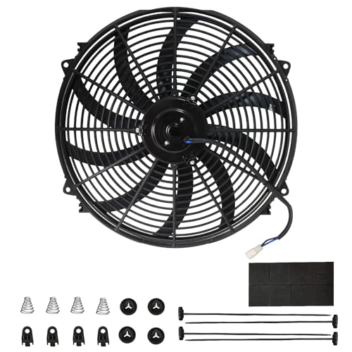 Mupera 16 Inch Electric Radiator Cooling Fan 12V 120W Slim Fan w/Mount Kit - size: Curved-16 inch