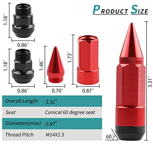M14X1.5 Spikes Lug Nuts 24PCS - color: Red