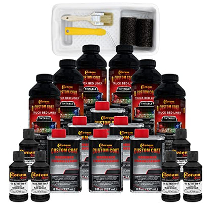 Custom Coat Black Metallic Roll-On Urethane Truck Bed Liner Kit, 1.5 Gallon - color: Black Metallic, size: 1.5 Gallon Kit with Roller