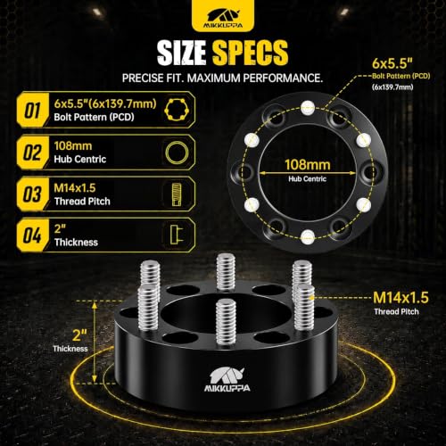 MIKKUPPA 2 Inch 6x5.5 Wheel Spacers for Chevy Silverado GMC Sierra, 4PCS - size: 2"-6x5.5-Hub Bore 4.25"