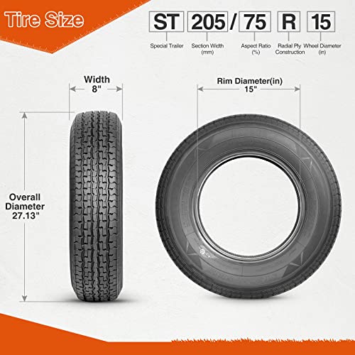 HALBERD ST205/75R15 Trailer Tires 8PR, Load Range D, Radial Tires, Set of 2 - size: 205/75R15 8PR