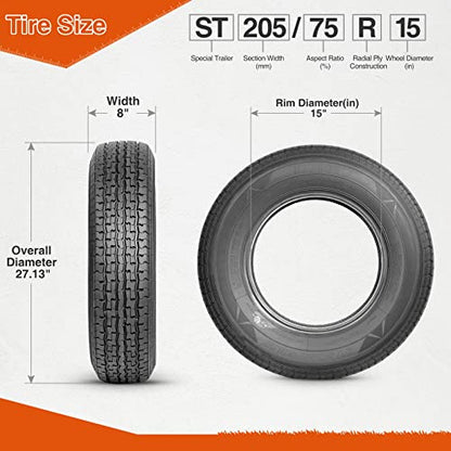 HALBERD Trailer Tires ST205/75R15, 8PR Load Range D, Radial Tires, Set of 4 - size: 205/75R15 8PR