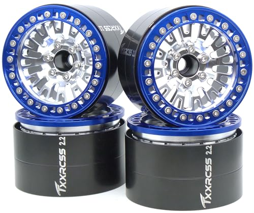 198g Super Heavy Duty 2.2 Beadlock Wheel Rims for 1/10 RC Crawle (Silver Blue) - color: Silver Blue