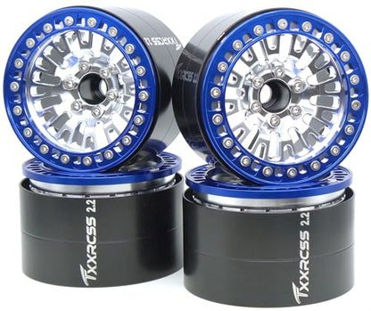 198g Super Heavy Duty 2.2 Beadlock Wheel Rims for 1/10 RC Crawle (Silver Blue) - color: Silver Blue