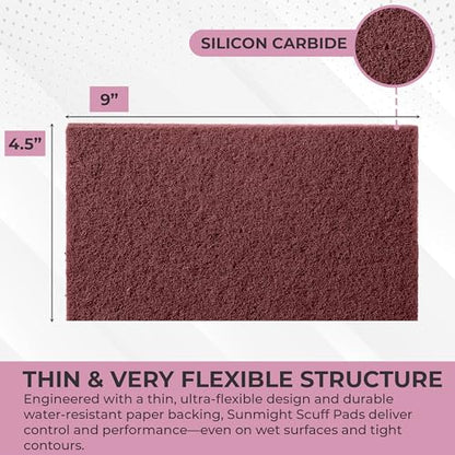 Sunmight Flex Scuff Pads for Paint Prep 4.5" x 9" - Maroon 80500 - Aluminum Oxide - Surface Prep & Sanding Cloth - Preparation Hand Pads for Auto, Marine, Aerospace - 25 Flexible Red Pads