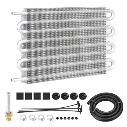 Upgraded 8-Pass Oil Cooler Aluminum Transmission Cooler Kit | Enhanced Cooling for 5/16" Lines | Optimal Engine & Transmission Protection (Silver)