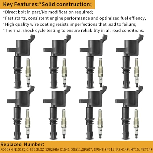 8PCS FD508 Ignition Coil Pack & Spark Plugs Compatible with Ford/Lincoln - size: FD508