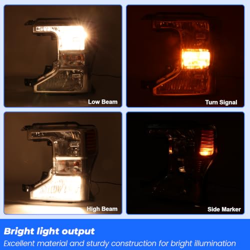 JFN Headlight W/Bulbs for 2020-2022 Ford F-250 F-350 Super Duty Halogen Models, Chrome Housing Amber Reflector, Replacement FO2502405 LC3Z13008B (Driver Side (Left)) - size: Driver Side (Left)
