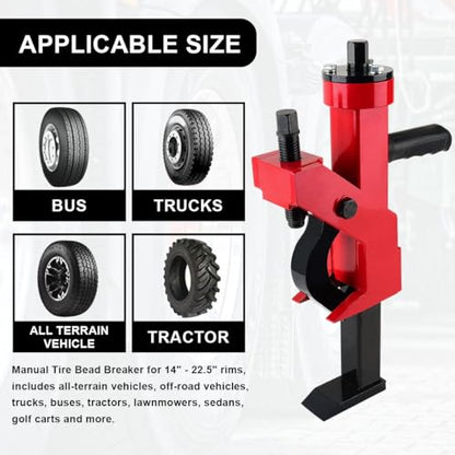 Manual Tire Bead Breaker fit for 14" - 22.5" Rim Tires Adjustable Hammer Tires Changer Tire Removal Tools for ATV SUV Truck Tractors Car and More (Red) - style: red Bead Breaker