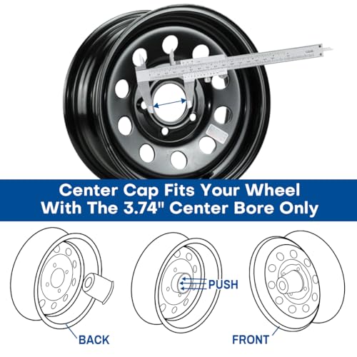 4Pcs 3-3/4 in Trailer Wheel Center Caps 3-3/4" Center Bore Truck Trailer RV SUV Wheels Rims, 3.74in Black Carbon Steel Hub Caps - color: Black, size: 3.74in Hub Hole, 4.41in Tall