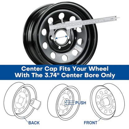 4Pcs 3-3/4 in Trailer Wheel Center Caps 3-3/4" Center Bore Truck Trailer RV SUV Wheels Rims, 3.74in Black Carbon Steel Hub Caps - color: Black, size: 3.74in Hub Hole, 4.41in Tall