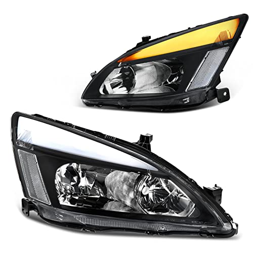 DWVO LED DRL Headlight Assembly Compatible with 03-07 Honda Accord Black - color: LED Switchback - Black/Clear/Clear, style: Fit 03-07 Accord