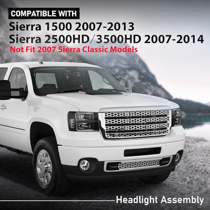 G-PLUS LED Headlights Assembly Compatible with GMC Sierra 1500 2007-2013 - size: [LED Black] 2007-2013 Sierra