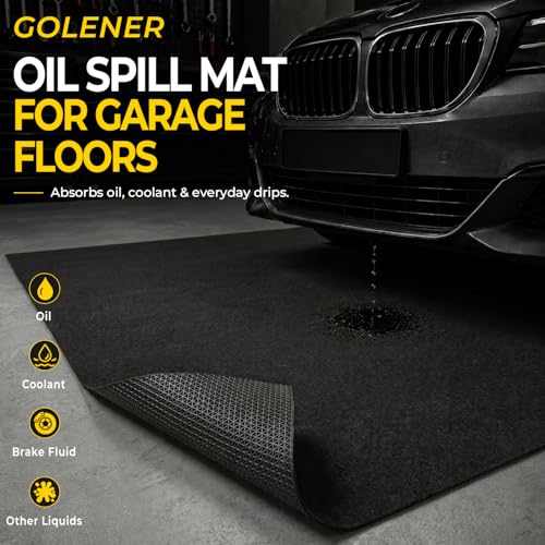 Golener Oil Spill Mat - Garage Floor Mat, Absorbent Oil Pad, Premium Rubber Mat, Waterproof, Contain Liquid, Protect Garage Surface from Spill & Stain, Reusable, Washable, Durable, Black, 72” x 96” - size: 6' x 8' (Rectangular)