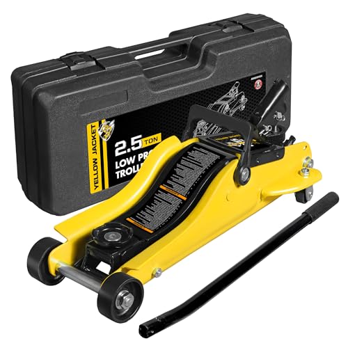 YELLOW JACKET 2.5 Ton Trolley Jack with Carrying Case Hydraulic Low Profile Floor Jack for Cars Lift with Single Piston Lift Pump, 5500 lb Capacity… - color: Steel, size: 2.5 ton with Case