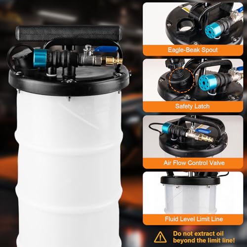 6.5L Oil Extractor Pump - Pneumatic/Manual Automotive Fluid Extractor with Extended Suction Hoses & Brake Bleeding Hose for Oil/Fluid Change