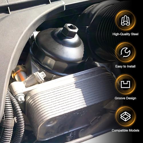 86mm 16 Flutes Oil Filter Wrench, Car Oil Filter Removal Tool to Change Oil, Aluminum Alloy Oil Filter Socket Wrench Tools, Compatible with BMW Volvo