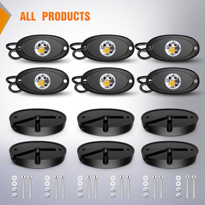 Nilight 6 PCS Pink Amber LED Rock Lights Underglow Wheel Well Fender Pods - color: Amber, size: 6Pcs Pods